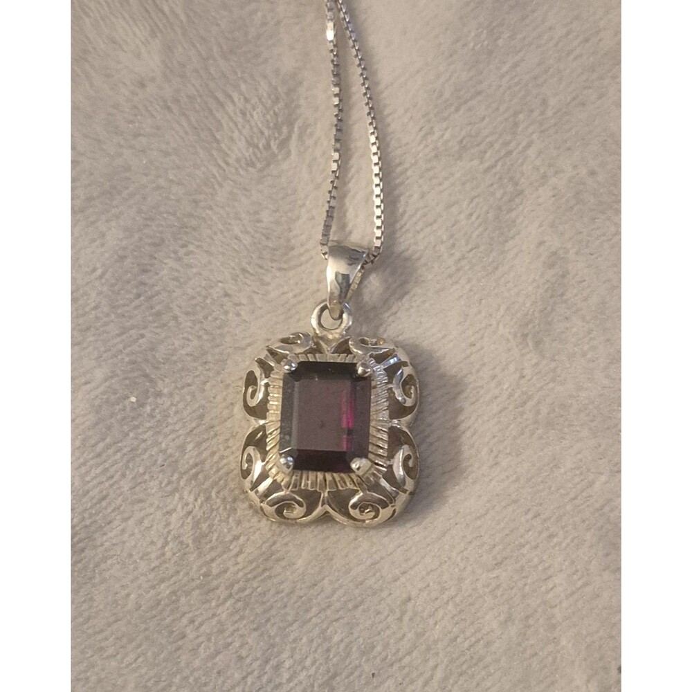 VTG Joseph Cleary Garnet 925  Sterling Silver Filigree Pendant Necklace  Italy - Picture 4 of 9